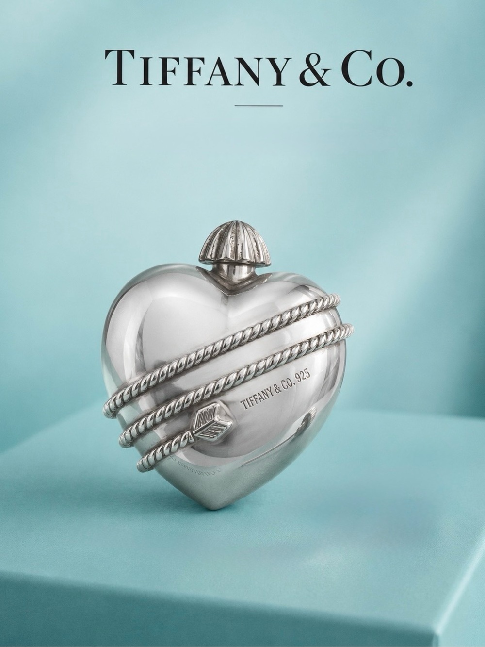 Antique Tiffany & Co. Sterling Silver Heart & Arrow Perfume Bottle Flask 1.75”